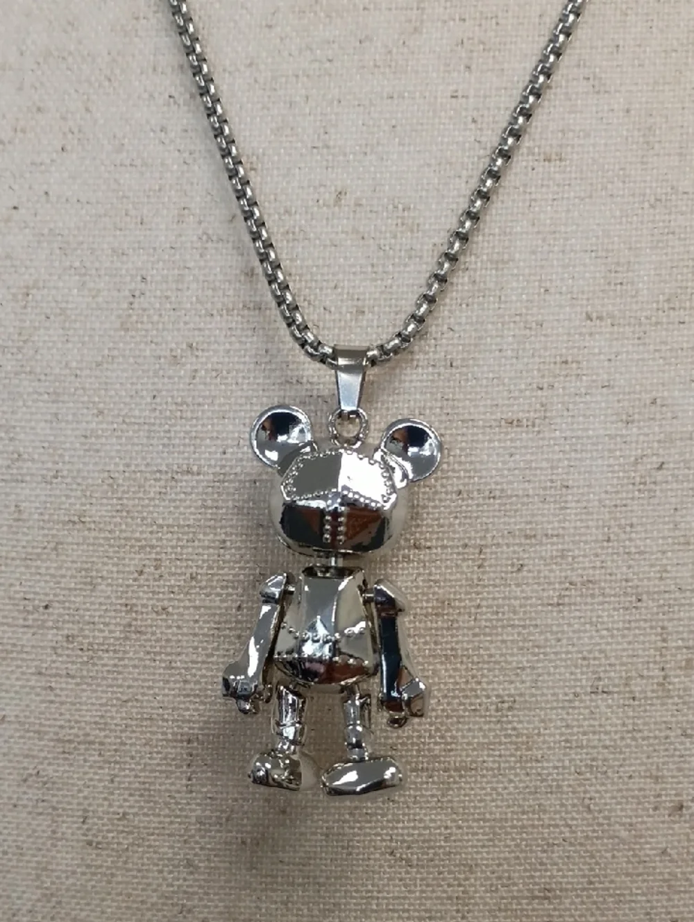 Silver Teddy Bear Pendant Necklace Cute Y2K Charm Chain Unisex